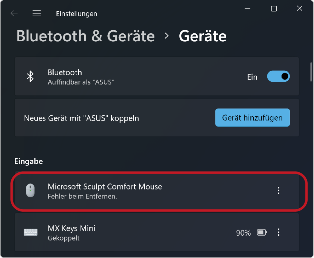 Gehen Sie zu den Bluetooth-Einstellungen Ihres Geräts.
Suchen Sie das betreffende Bluetooth-Gerät und wählen Sie es aus.