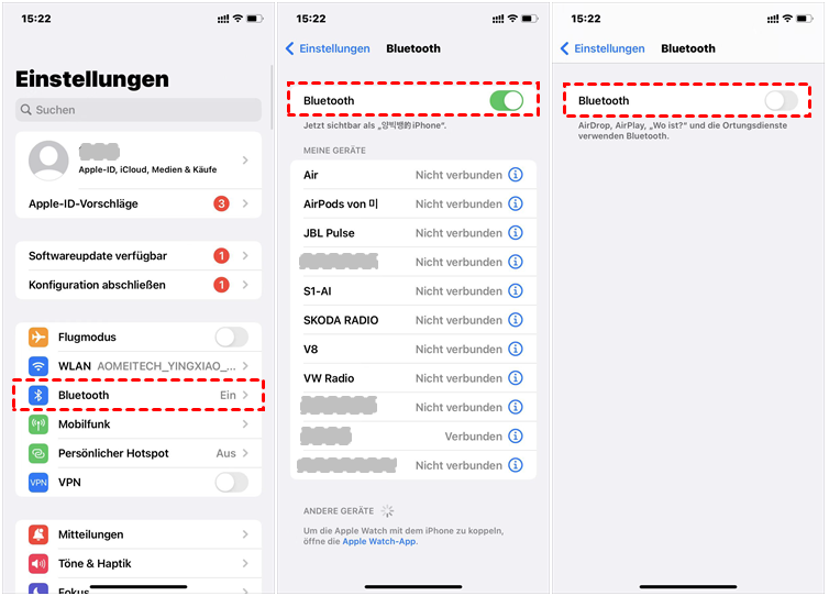 Gehen Sie zu den Einstellungen Ihres Geräts.
Suchen Sie nach der Bluetooth-Option und öffnen Sie sie.