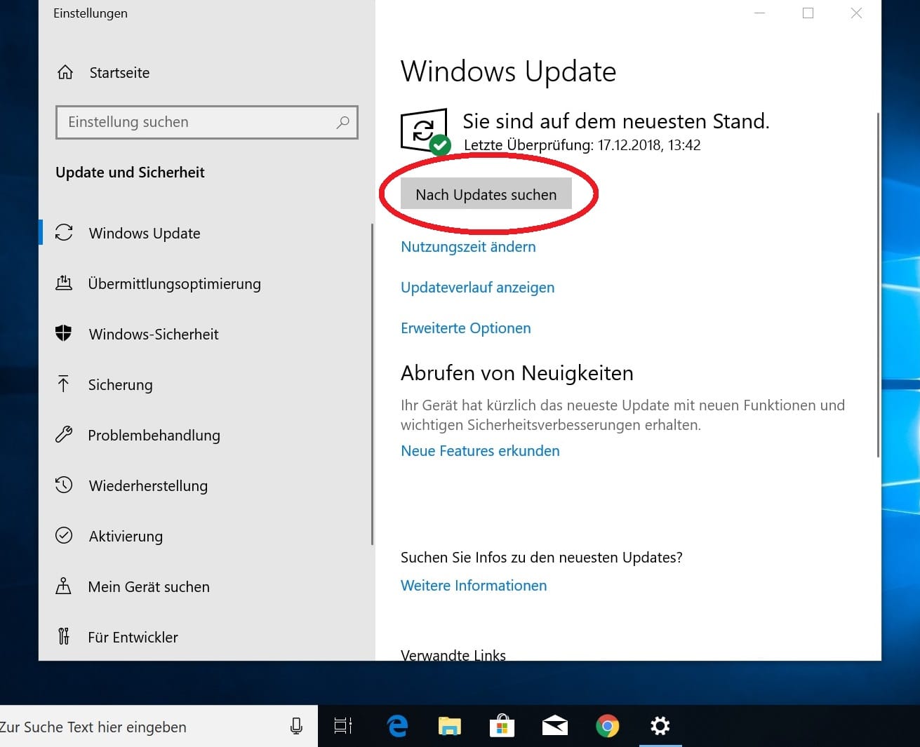 Klicken Sie auf Update und Sicherheit
Wählen Sie Windows Update