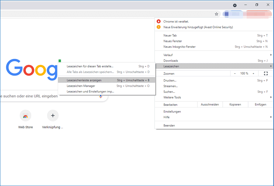 Öffnen Sie Chrome.
Geben Sie chrome://extensions in die Adressleiste ein.