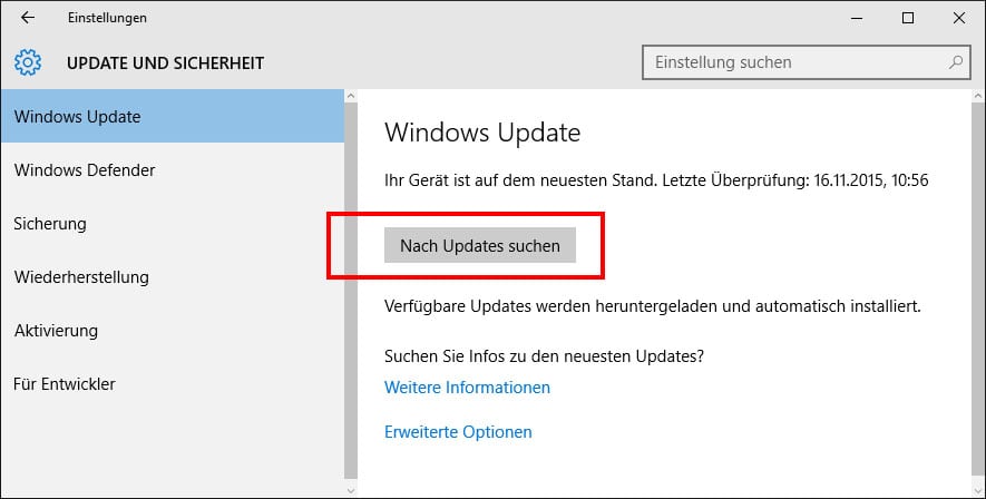 Öffnen Sie das Startmenü und suchen Sie nach Windows-Update.
Wählen Sie die Option Windows-Update-Einstellungen aus.