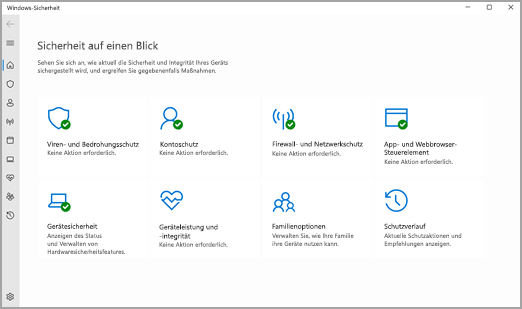 Öffnen Sie das Windows Defender Security Center und klicken Sie auf Viren- & Bedrohungsschutz.
Klicken Sie auf den Button Schnellscan, um eine schnelle Überprüfung Ihres PCs durchzuführen.