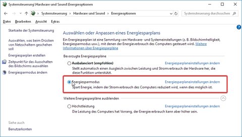 Öffnen Sie die Energieoptionen durch Drücken von Win+X und Auswahl von Energieoptionen.
Klicken Sie auf Energiesparplan ändern neben dem ausgewählten Plan.