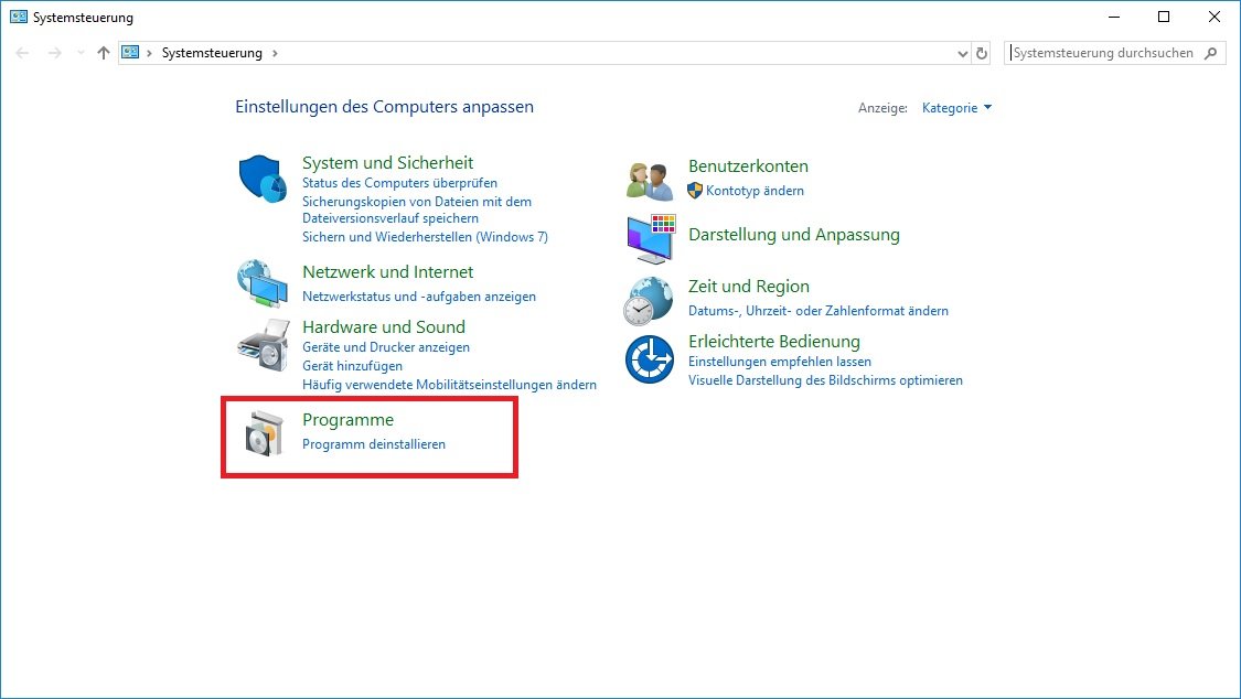 Öffnen Sie die Systemsteuerung.
Wählen Sie die Option Programm deinstallieren oder Programme hinzufügen oder entfernen.