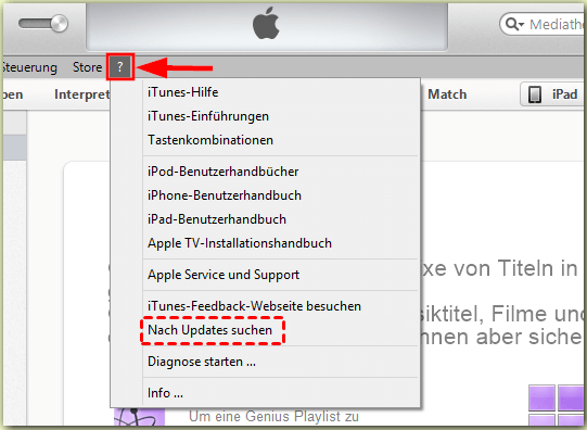 Öffnen Sie iTunes.
Klicken Sie auf Hilfe in der Menüleiste.