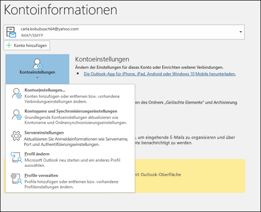 Öffnen Sie Outlook und gehen Sie zu den Kontoeinstellungen.
Überprüfen Sie, ob Ihre E-Mail-Kontoeinstellungen korrekt sind, einschließlich des POP3/IMAP-Servers, des Benutzernamens und des Passworts.