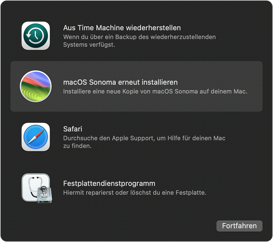 Starten Sie Ihren Mac neu und halten Sie die Tasten Cmd + R gedrückt, während er neu startet.
Wählen Sie im macOS Dienstprogramme-Fenster macOS neu installieren aus.