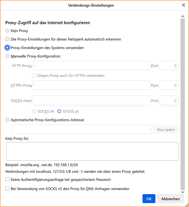 Stellen Sie sicher, dass die Option Kein Proxy ausgewählt ist.
Starten Sie den Firefox-Browser neu und überprüfen Sie, ob der Fehler behoben wurde.