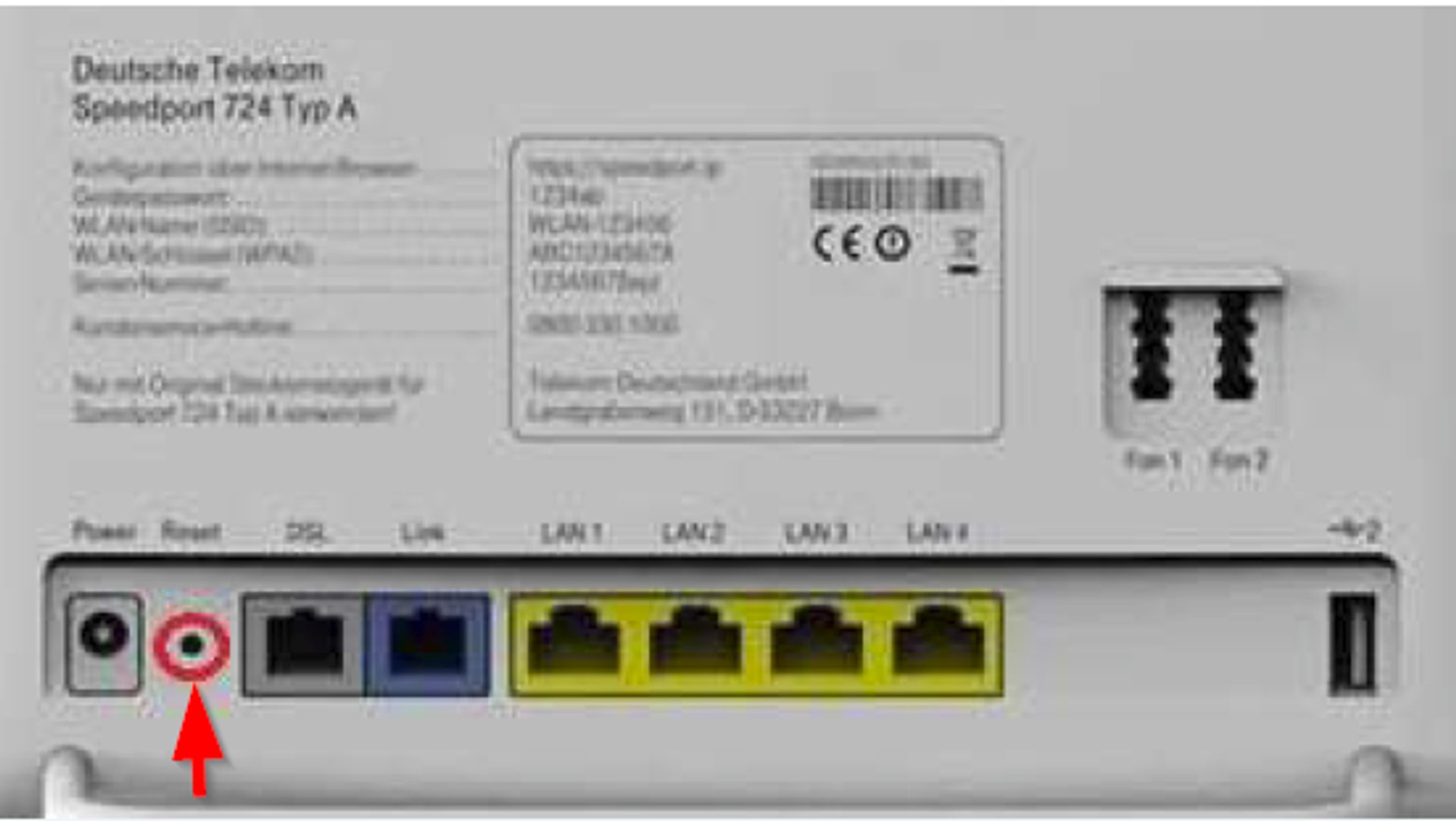 Suchen Sie nach dem Reset-Knopf an Ihrem Router.
Drücken und halten Sie den Reset-Knopf für etwa 10-15 Sekunden, bis die Router-LEDs blinken.